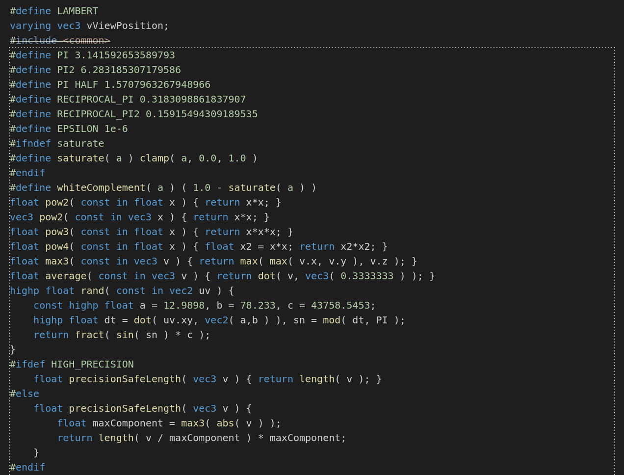 To skim threejs shaderlib glsl sources with foldable shader chunks.