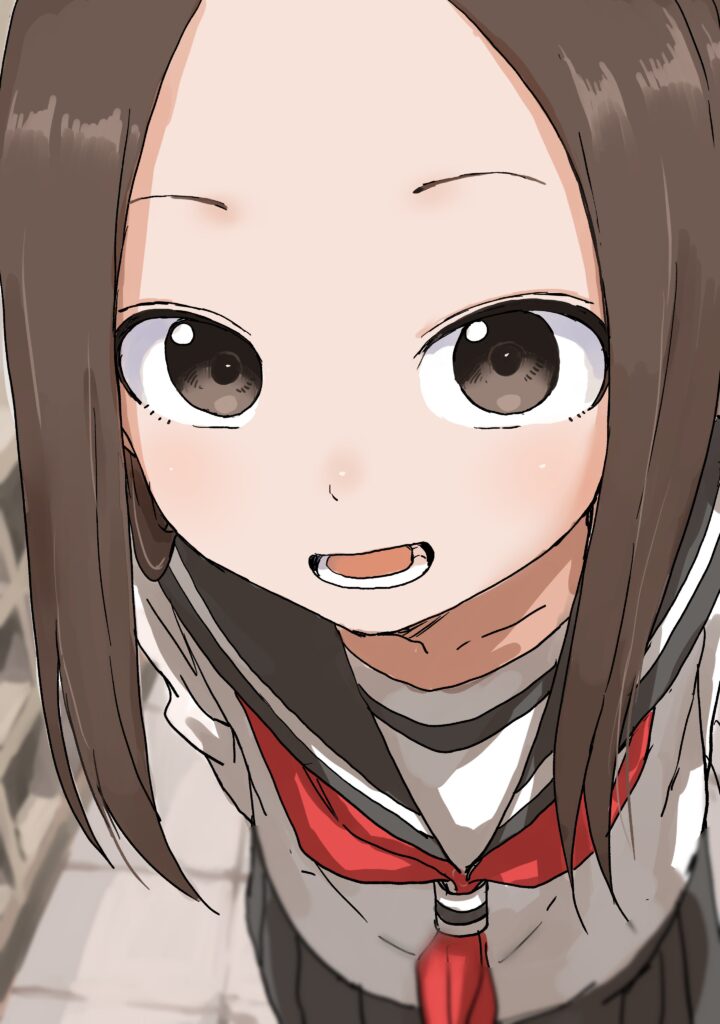 Takagi-san peeks in while saying “Huh?”
